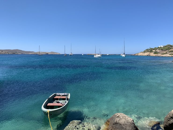 Boat in bay in Finikas Syros